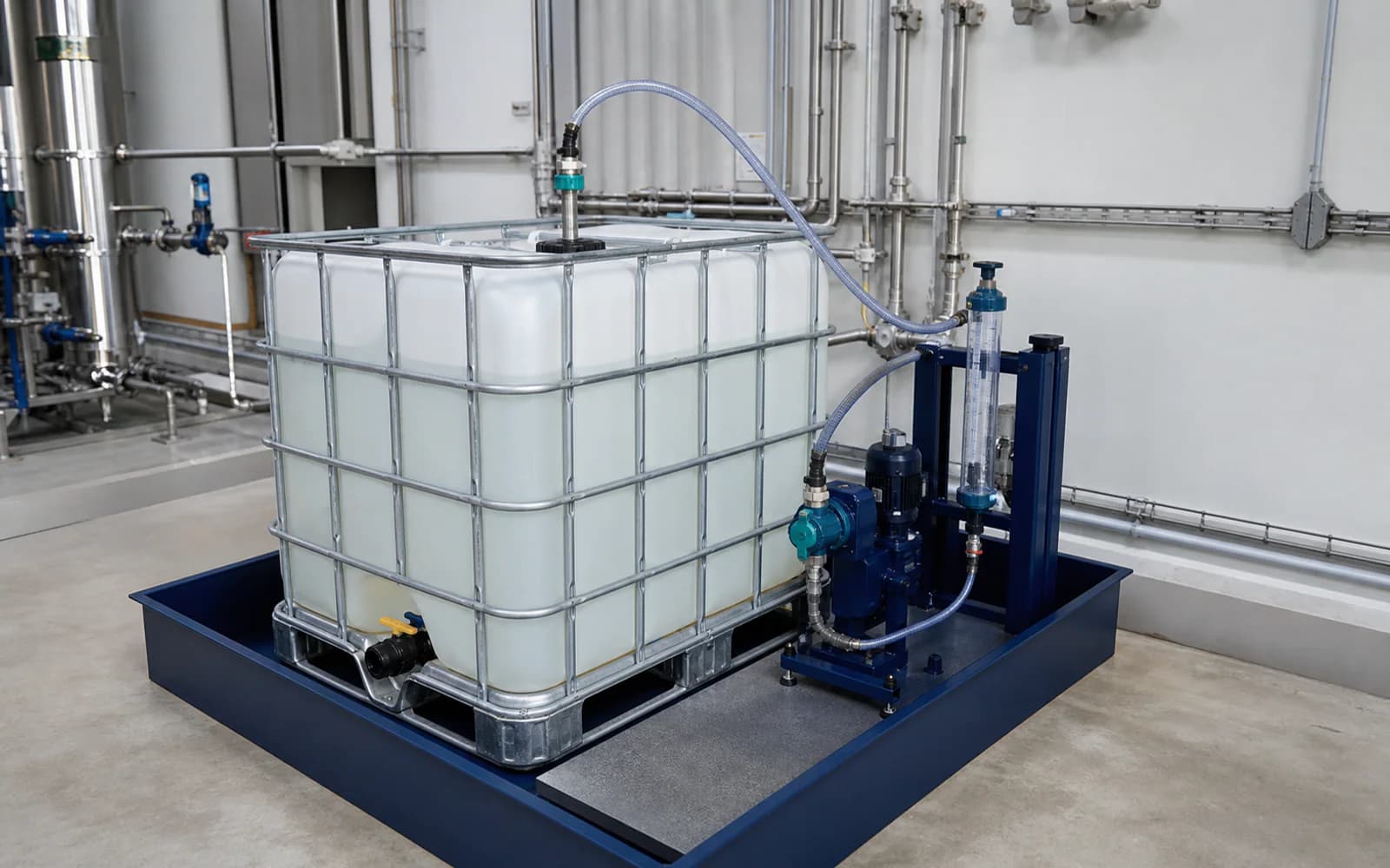 Industrial antiscalant storage and chemical feed station